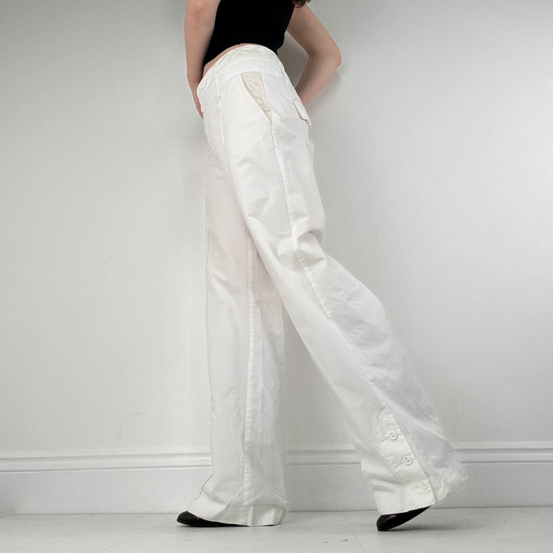 white wide leg flared trousers