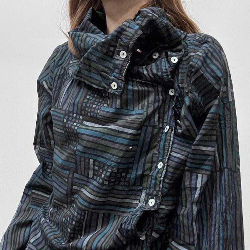 asymmetric gathered patterned shirt