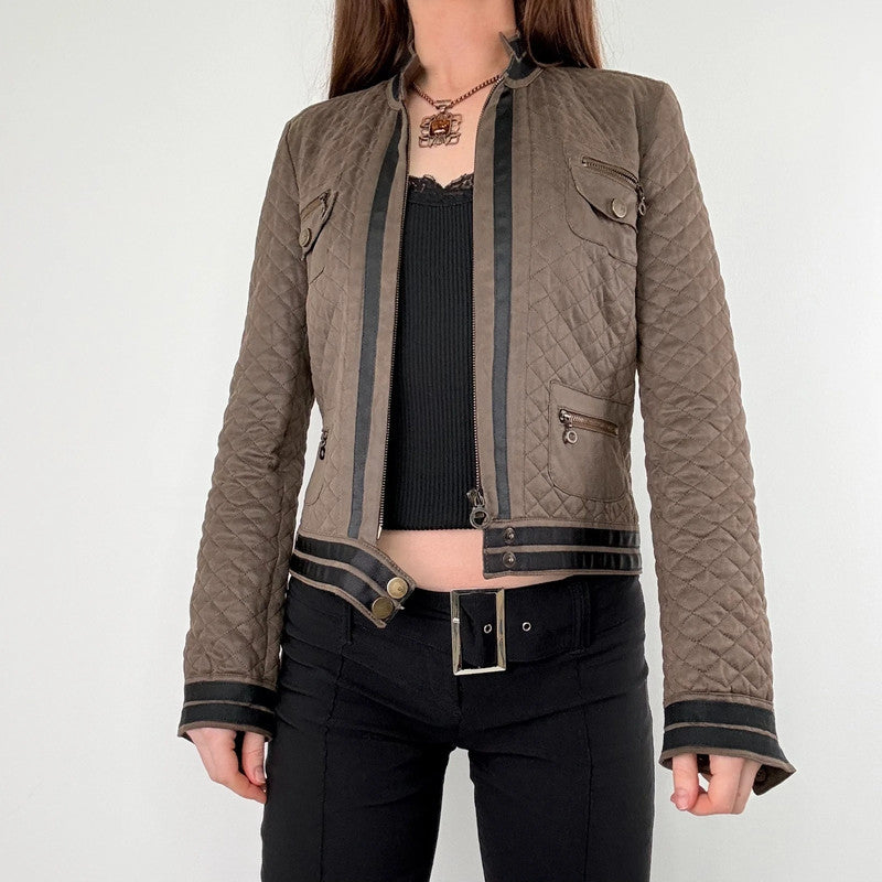 quilted khaki cropped boxy jacket