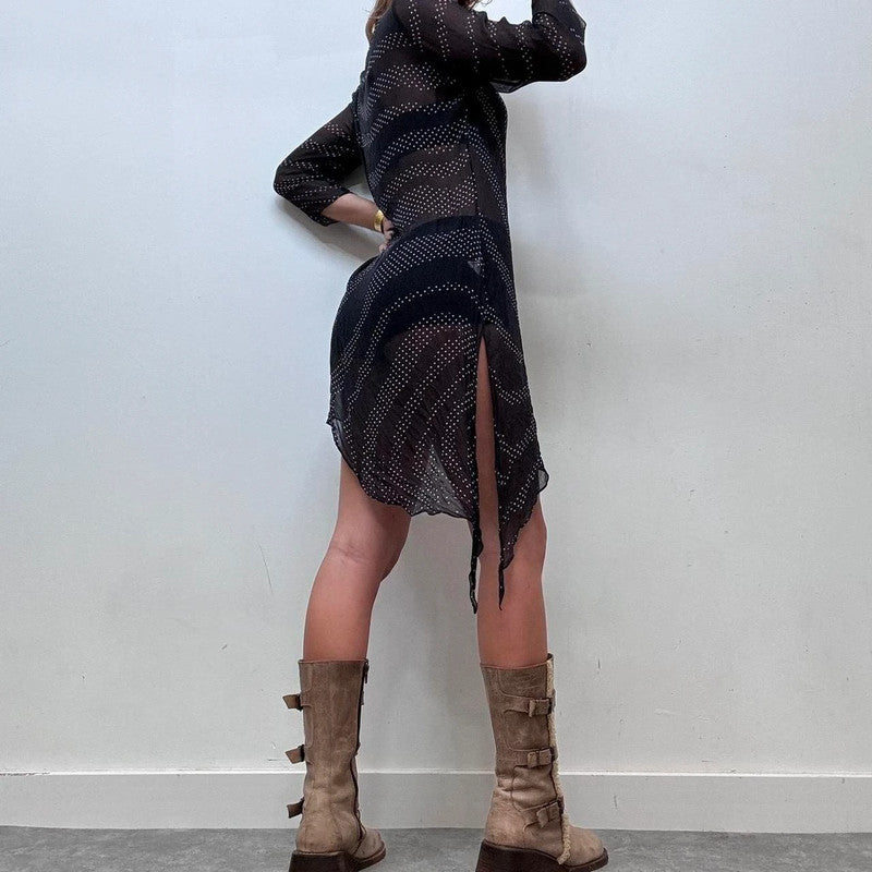 sheer silk patterned mini dress