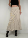 Beige linen flared flower ribbon skirt