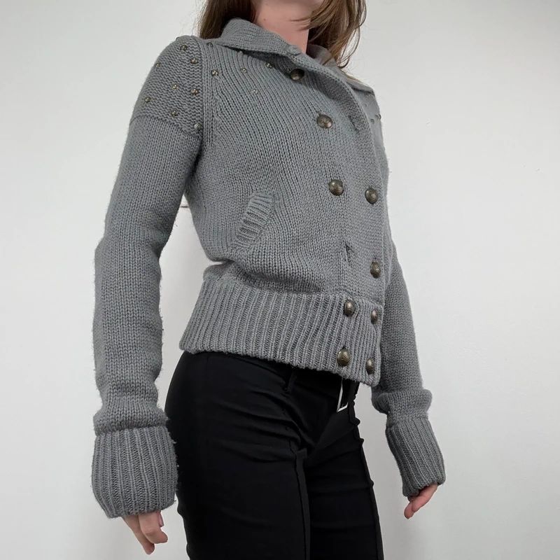 Grey knitted napoleonic cardigan