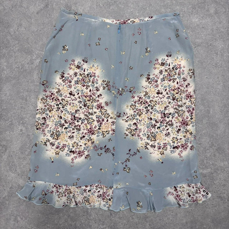 90s bias floral silk skirt