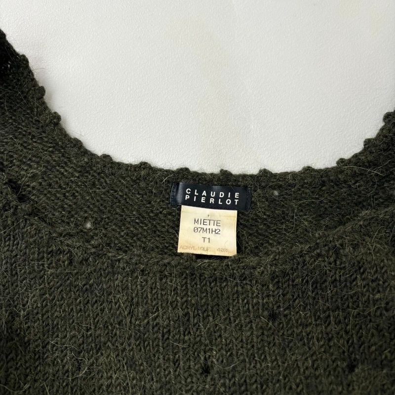 khaki knitted mohair pointelle vest