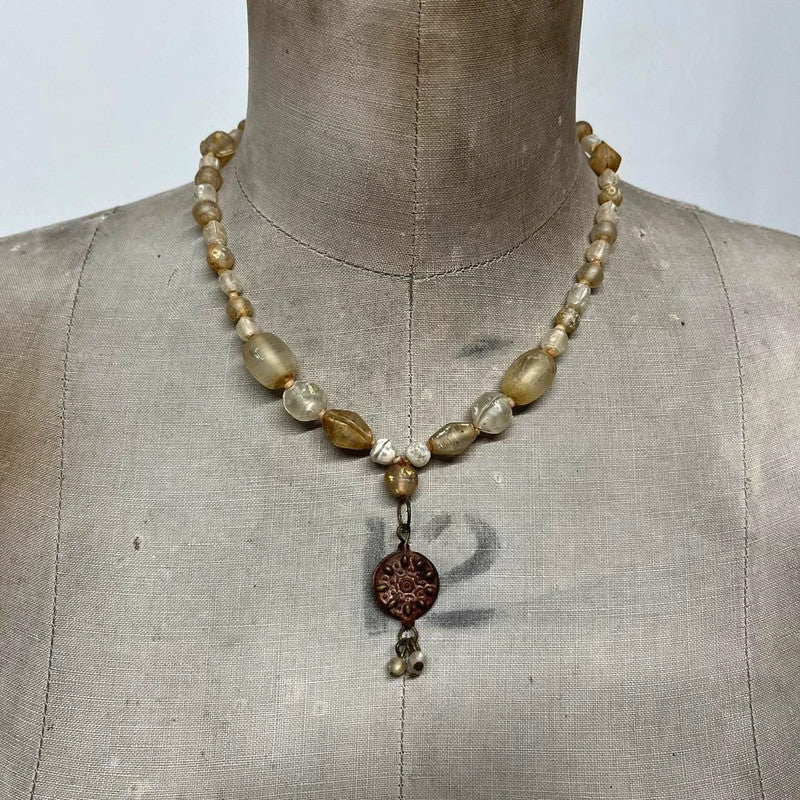 Hippie boho distressed bead necklace