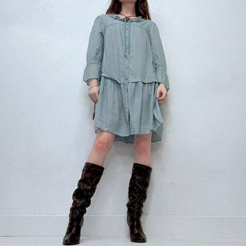 Cop Copine baby blue pleated flared shirt dress