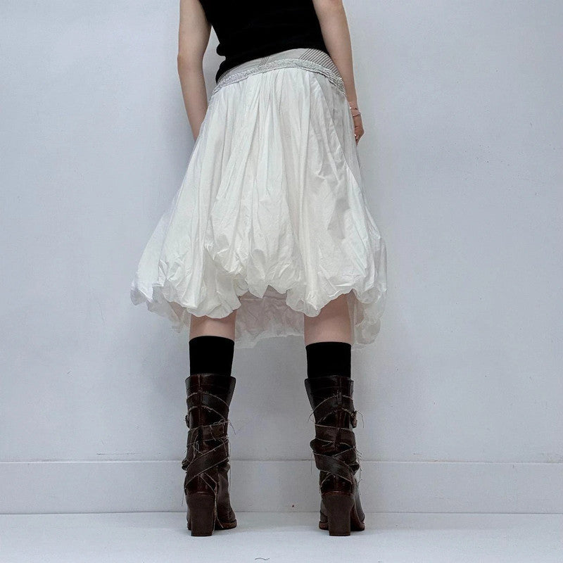 white gathered pleated puff skirt