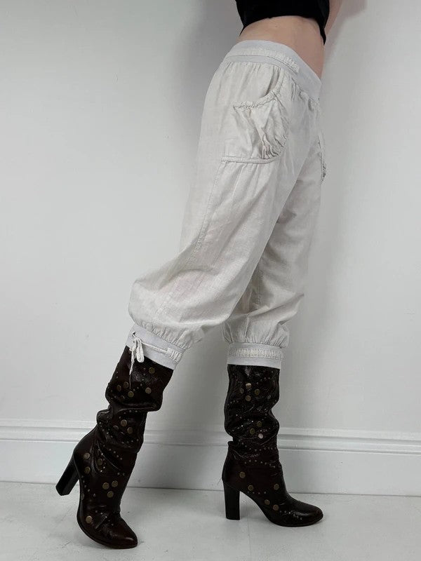 low rise white cotton lace bloomer capri trousers