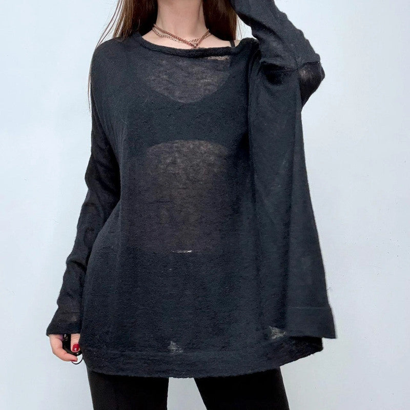 sheer wide neck black mohair jumper