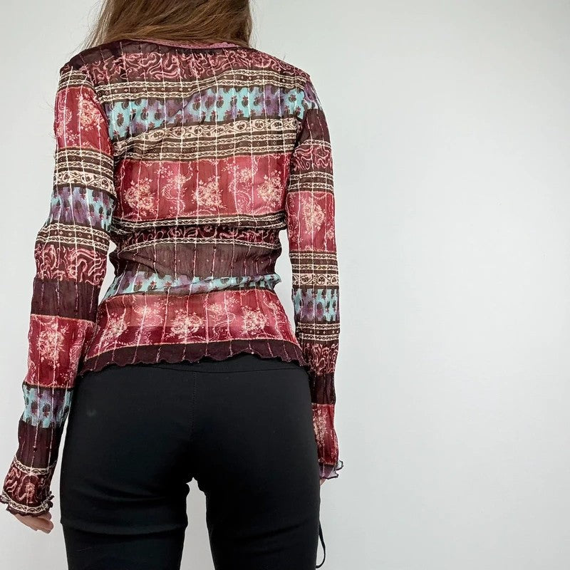 Mesh paisley boho layered graphic summer t-shirt