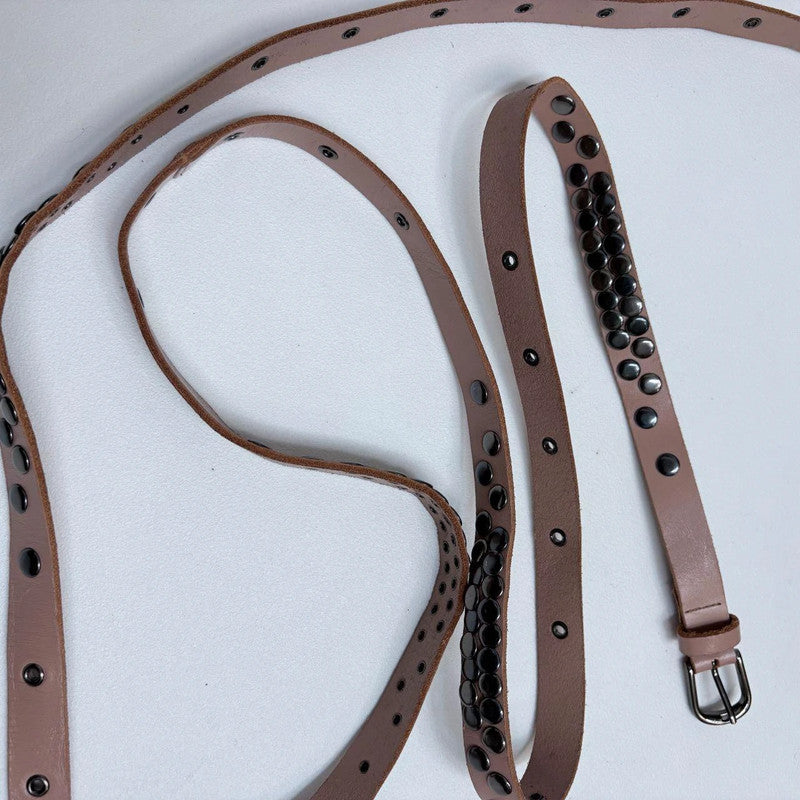 tan leather studded wrap metal belt