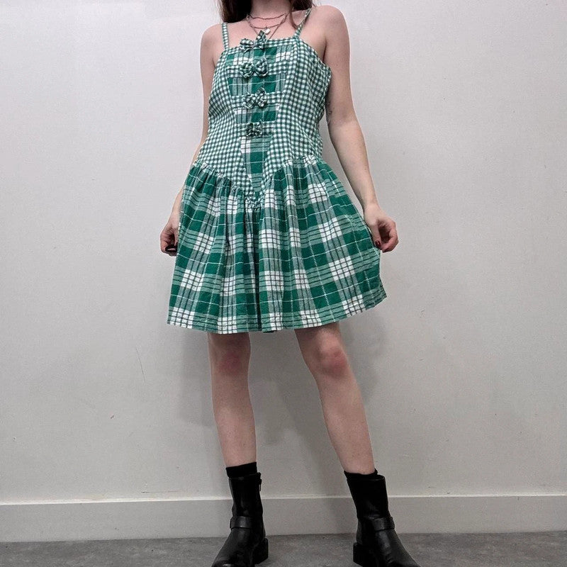green gingham bow dress