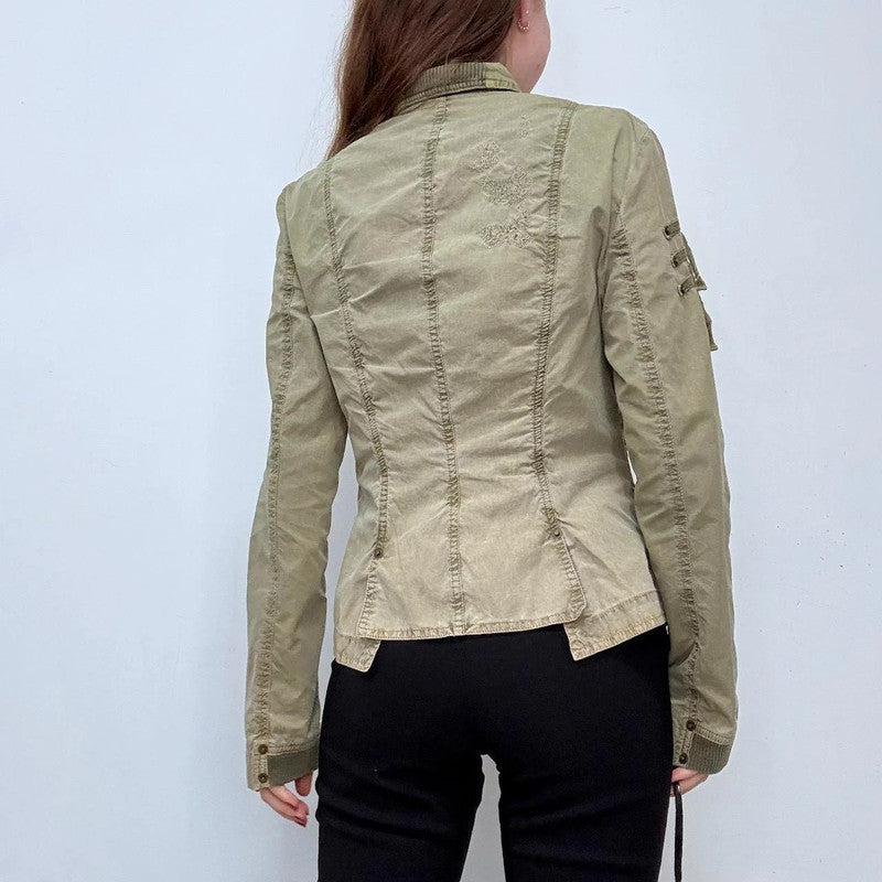 khaki flared utility popper jacket