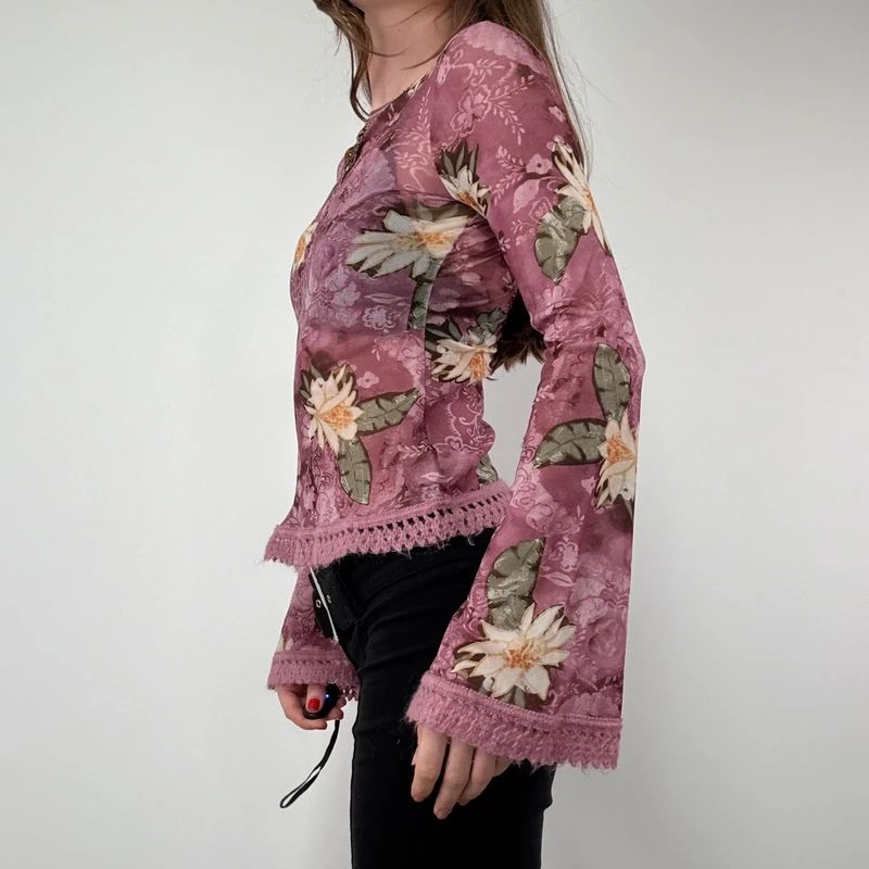 Floral Boho Fairy Pink Flared Blouse