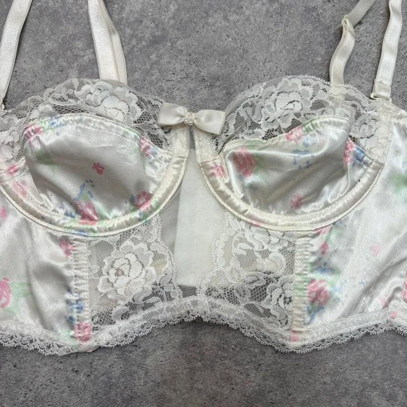 vintage lace satin floral bralet