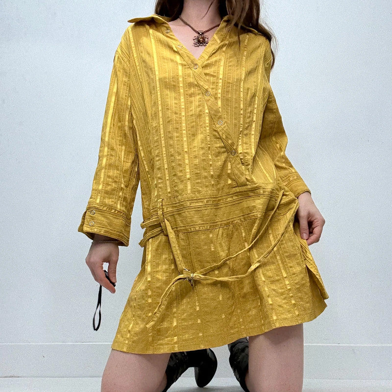 pinstripe chartreuse mini shirt dress