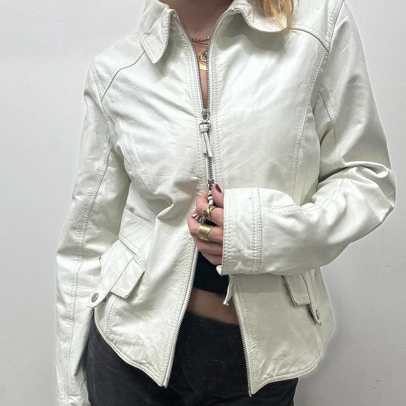 white cargo leather jacket