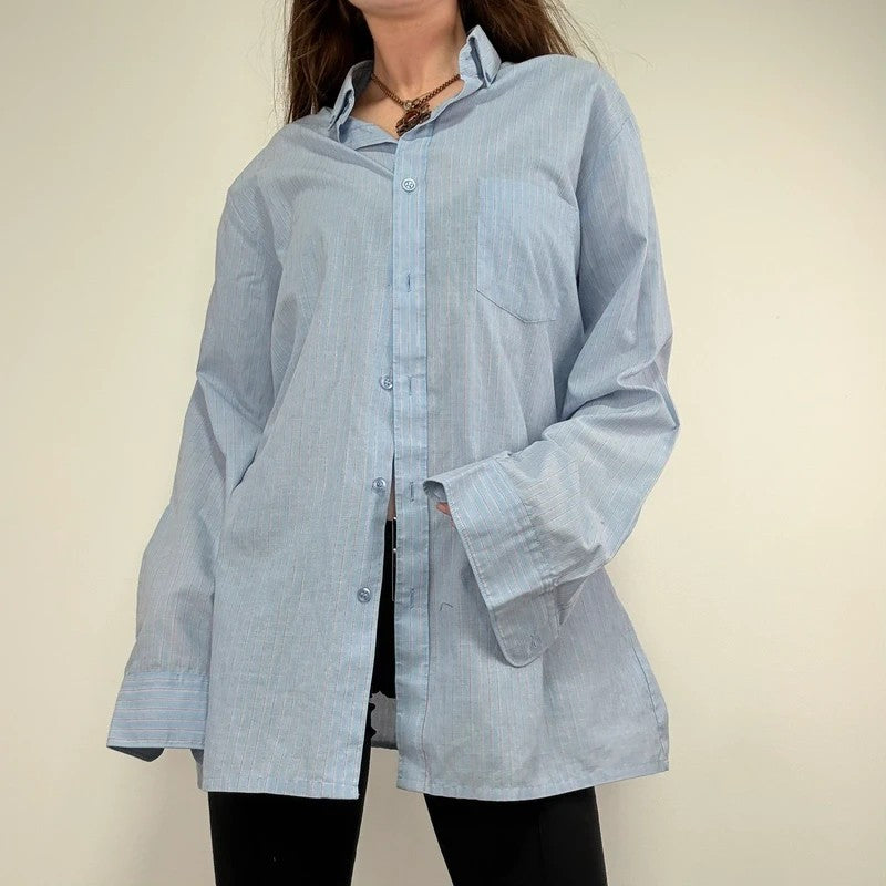 Baby blue pinstripe slouchy oversized skirt