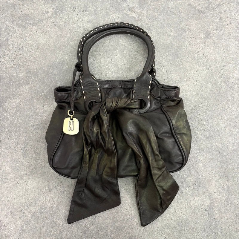 brown leather shimmer bow slouchy Y2K hobo handbag