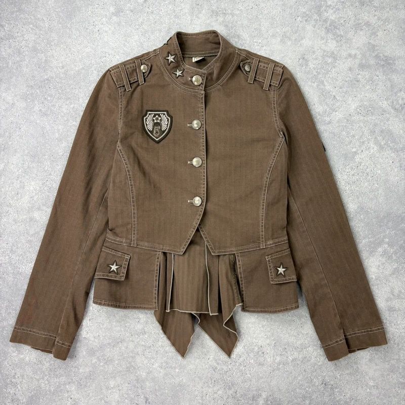 Khaki asymmetric fitted military jacket