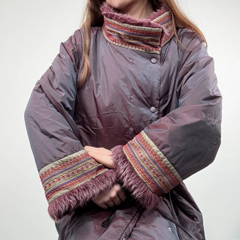 asymmetric embroidered longline puffa coat