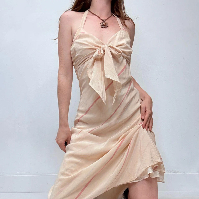 cream silk floaty flared striped