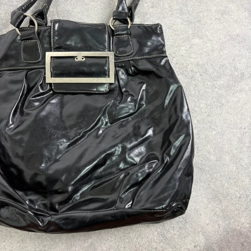 Faux leather patent black Y2K buckle bag