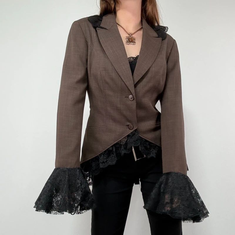 brown steampunk flared lace corset jacket