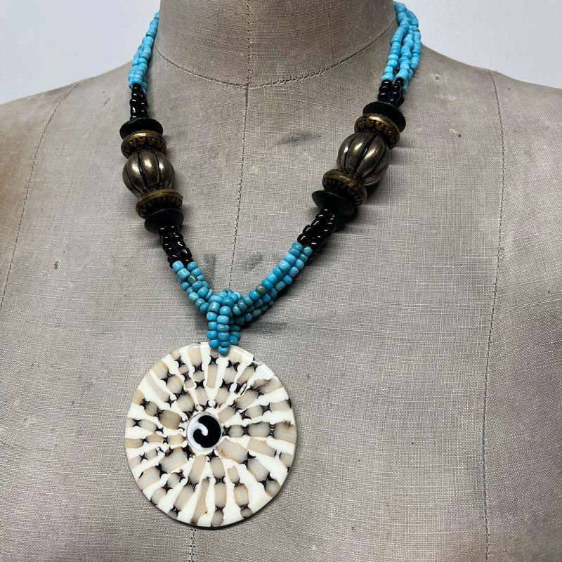 Boho hippie beaded shell necklace