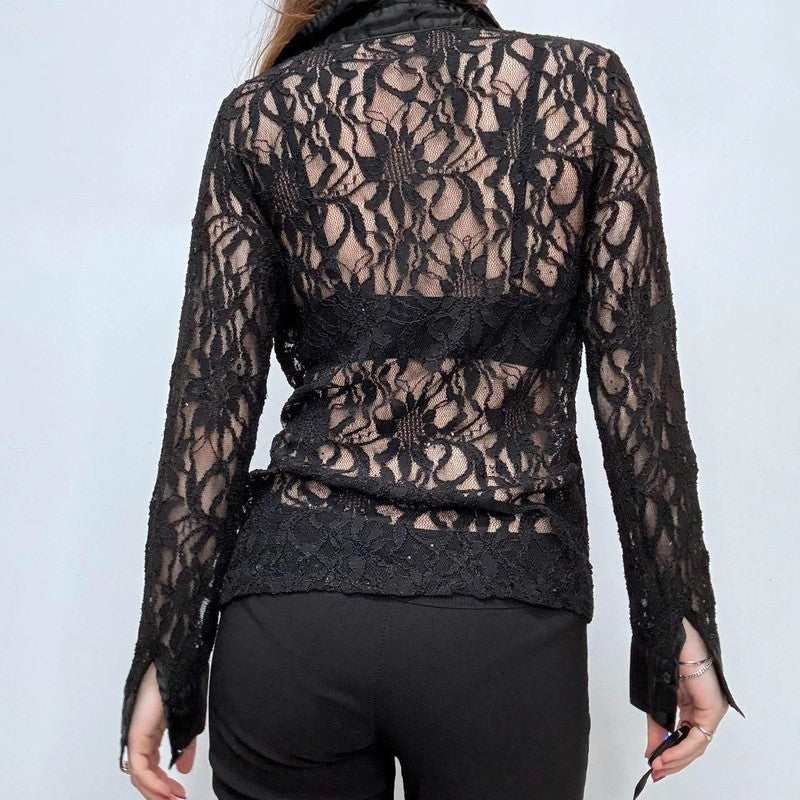 sheer lace flared gothic shirt
