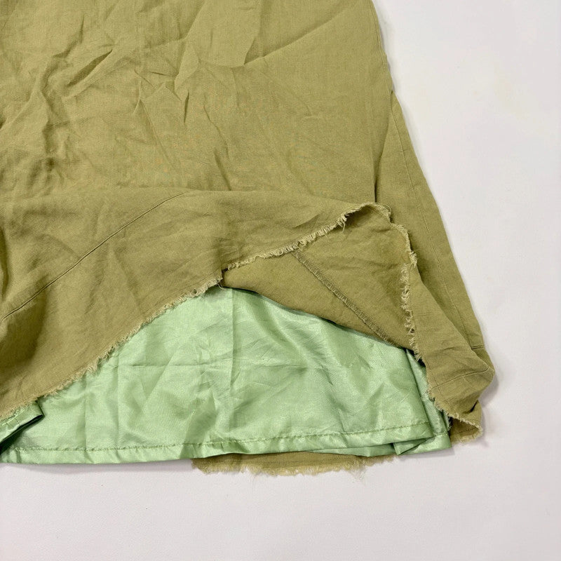 green linen flared maxi skirt