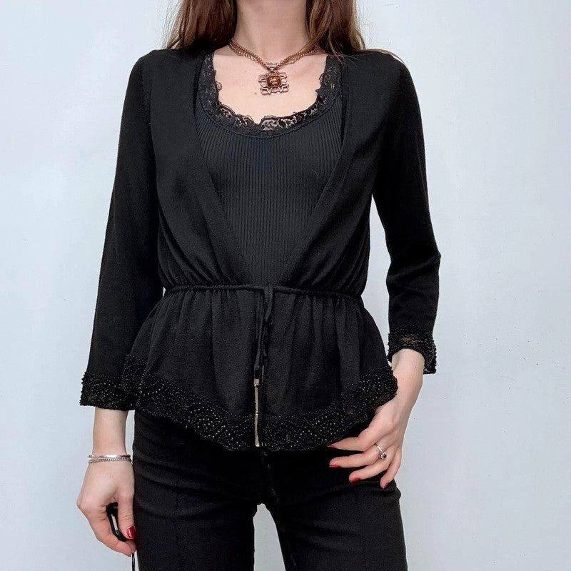 black flared beaded cardigan