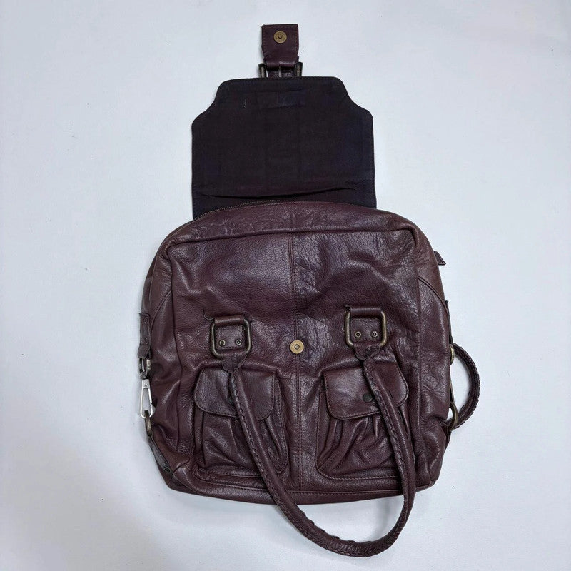 chunky oversized brown leather bag