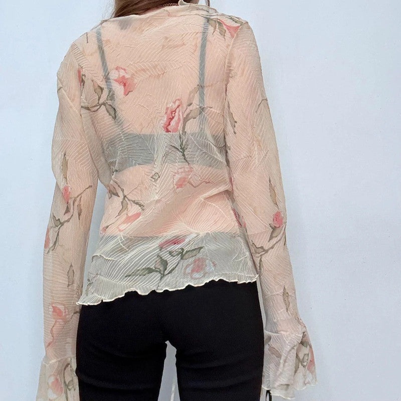 sheer crinkle flutter boho shirt