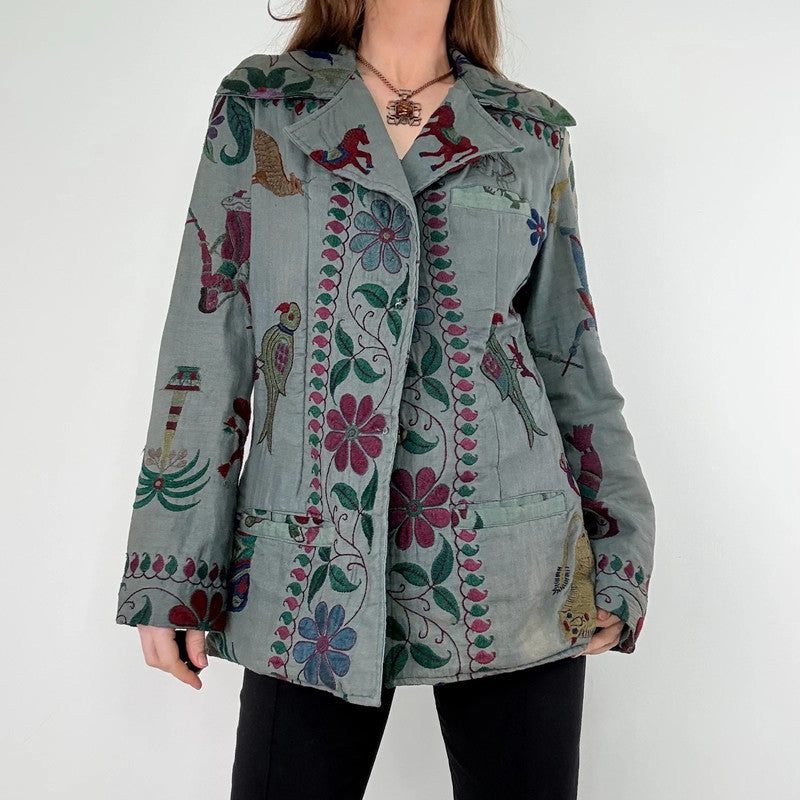 Khaki embroidered boho hippie jacket