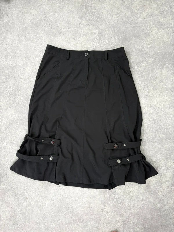 Black grunge a-line midi skirt