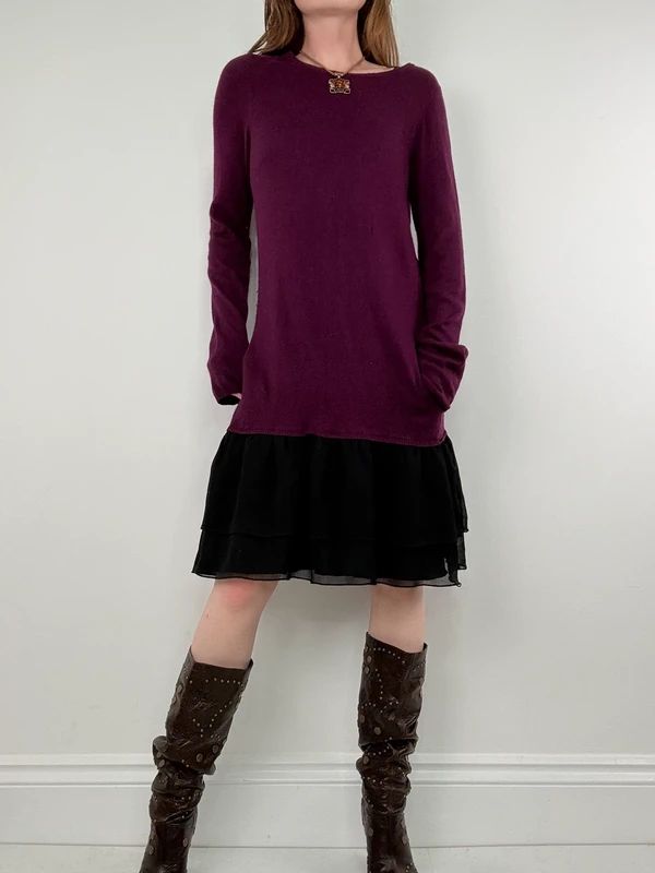 burgundy Maje layered long sleeve dress