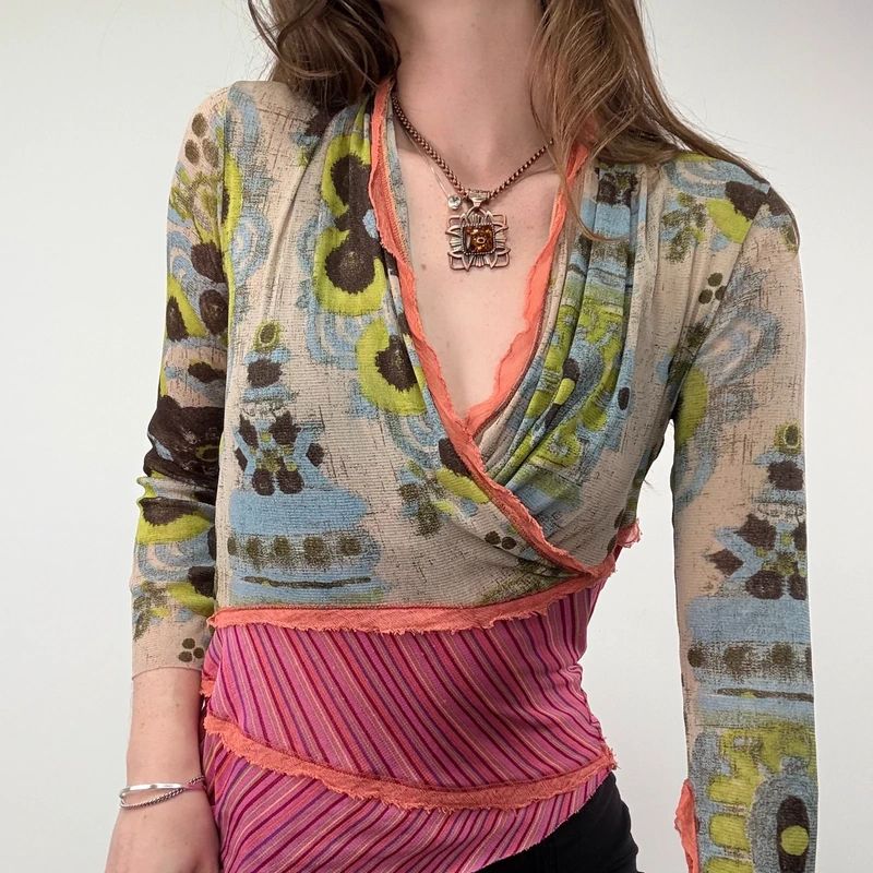 Asymmetric Printed Pinstripe Top