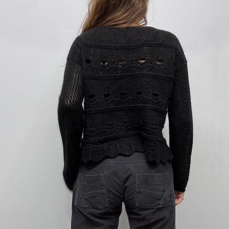 sheer pointelle black lace knit jumper