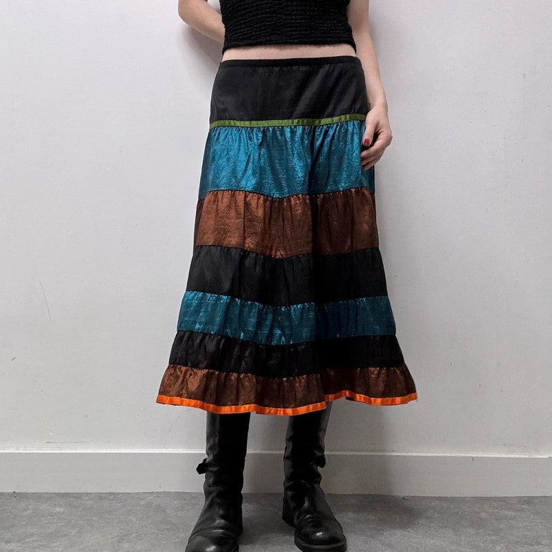 metallic tiered hippie skirt