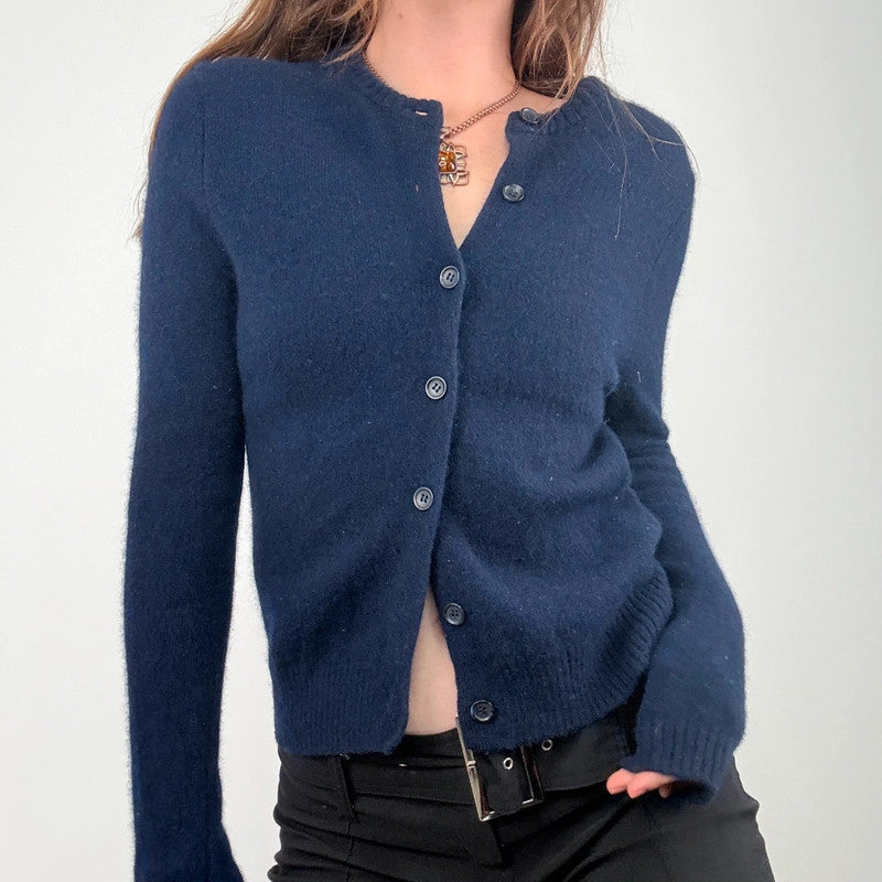 navy blue wool knitted cardigan