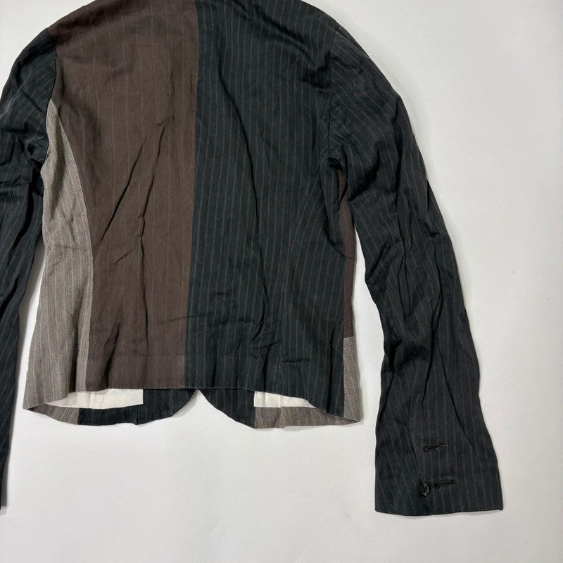pinstripe crinkle patchwork fitted jacket