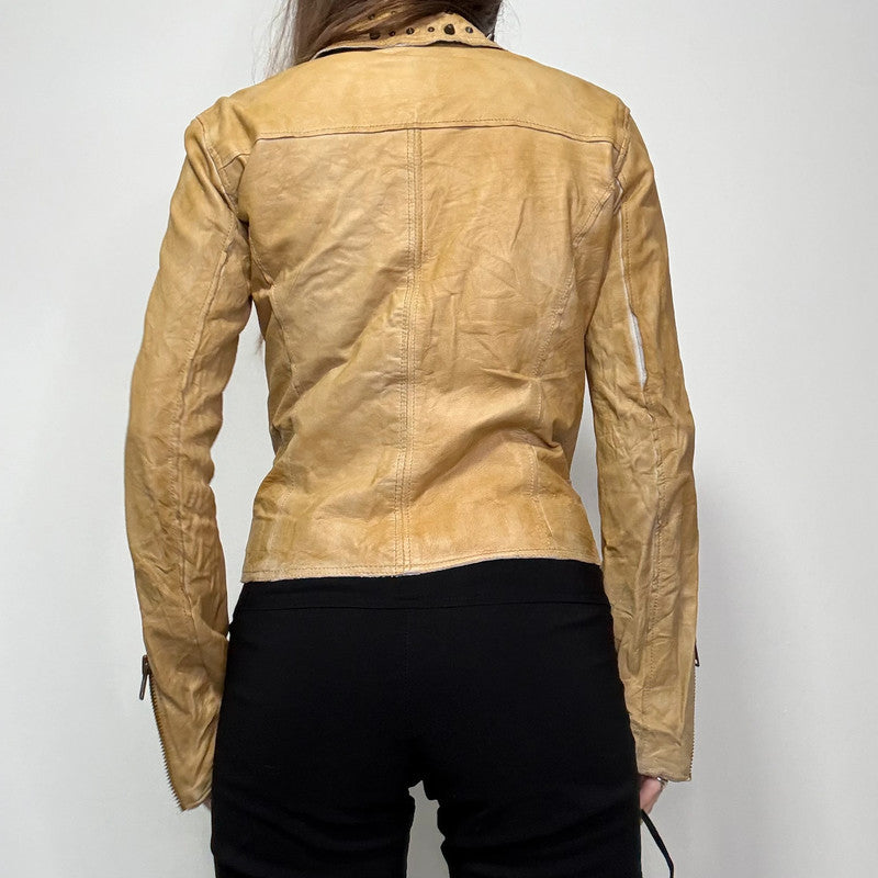 studded cropped leather asymmetric jacket