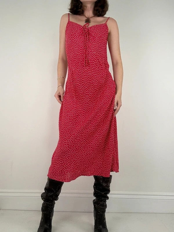 red polkadot cami slip maxi summer dress