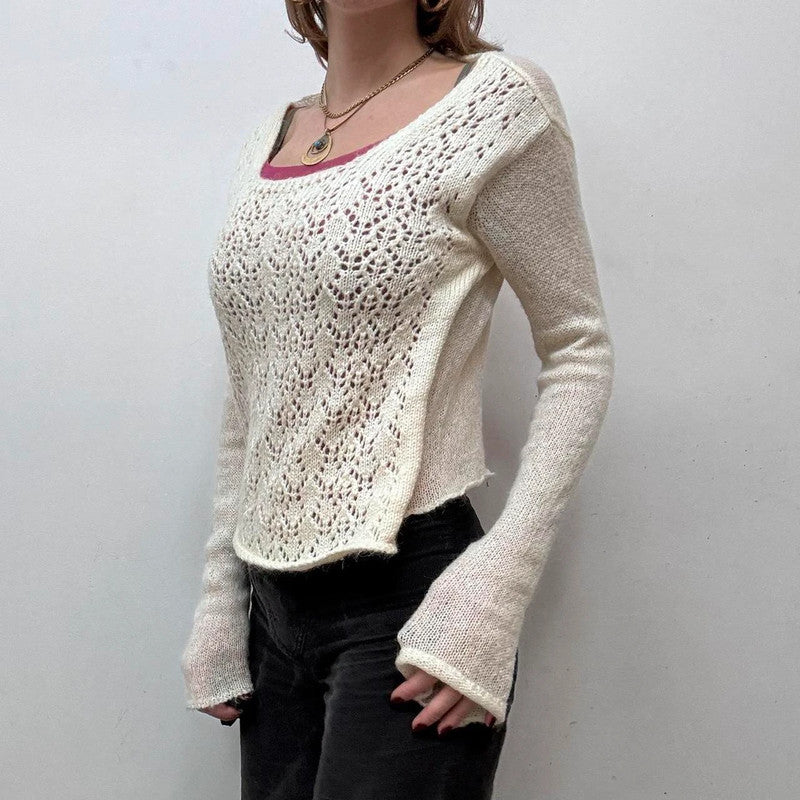 cream mohair sheer layered slouchy jumper