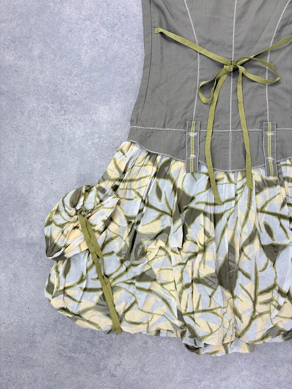 Cargo khaki patterned toggle midi puff dress