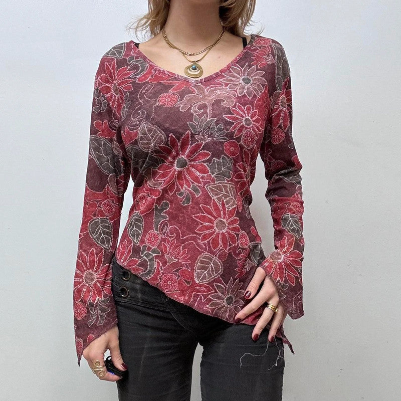 red flared asymmetric fairy top