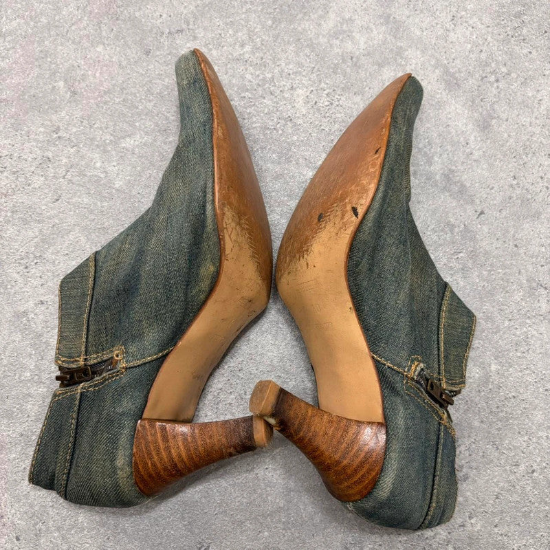 distressed denim archival heels