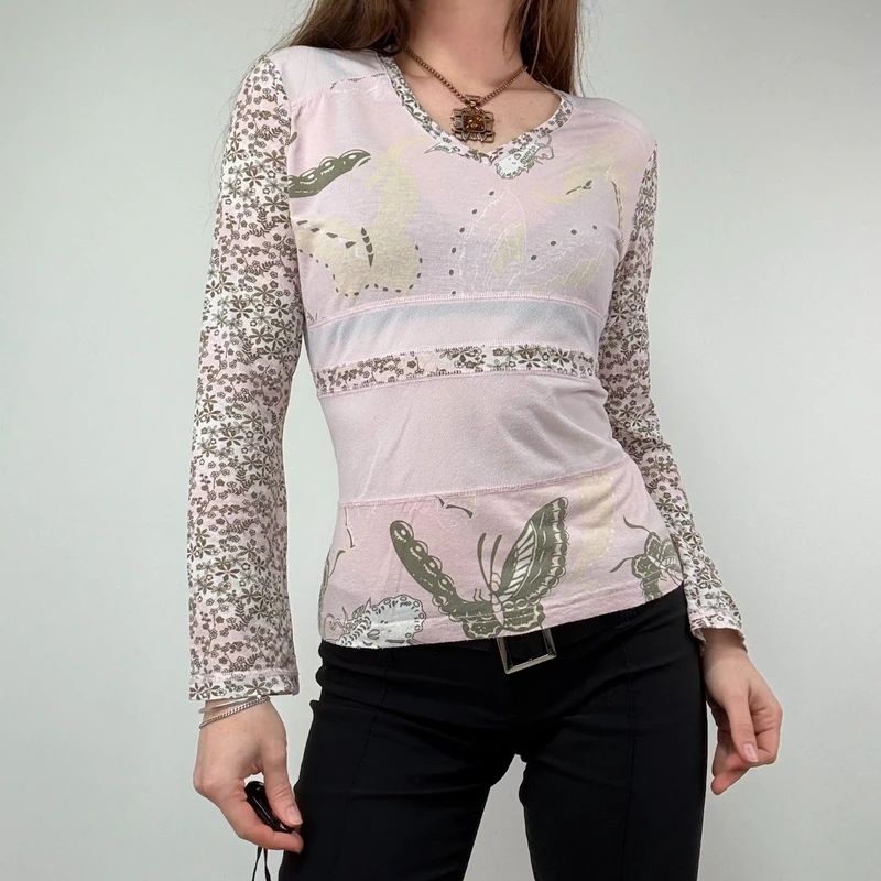 Vintage pastel pink floral long sleeve fairy t-shirt
