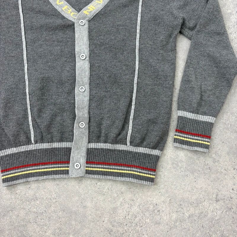 grey cropped knit pinstripe cardigan